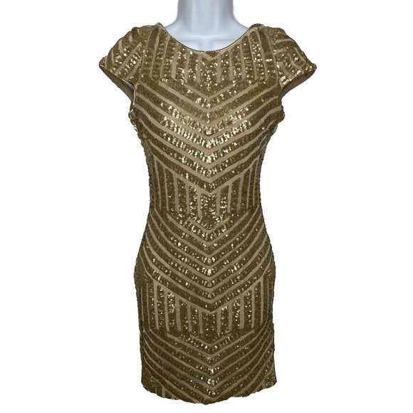 Dress the Population Dresses & Skirts - Dress The Population Tabitha Gold Sequin Mesh Art Deco Mini Dress